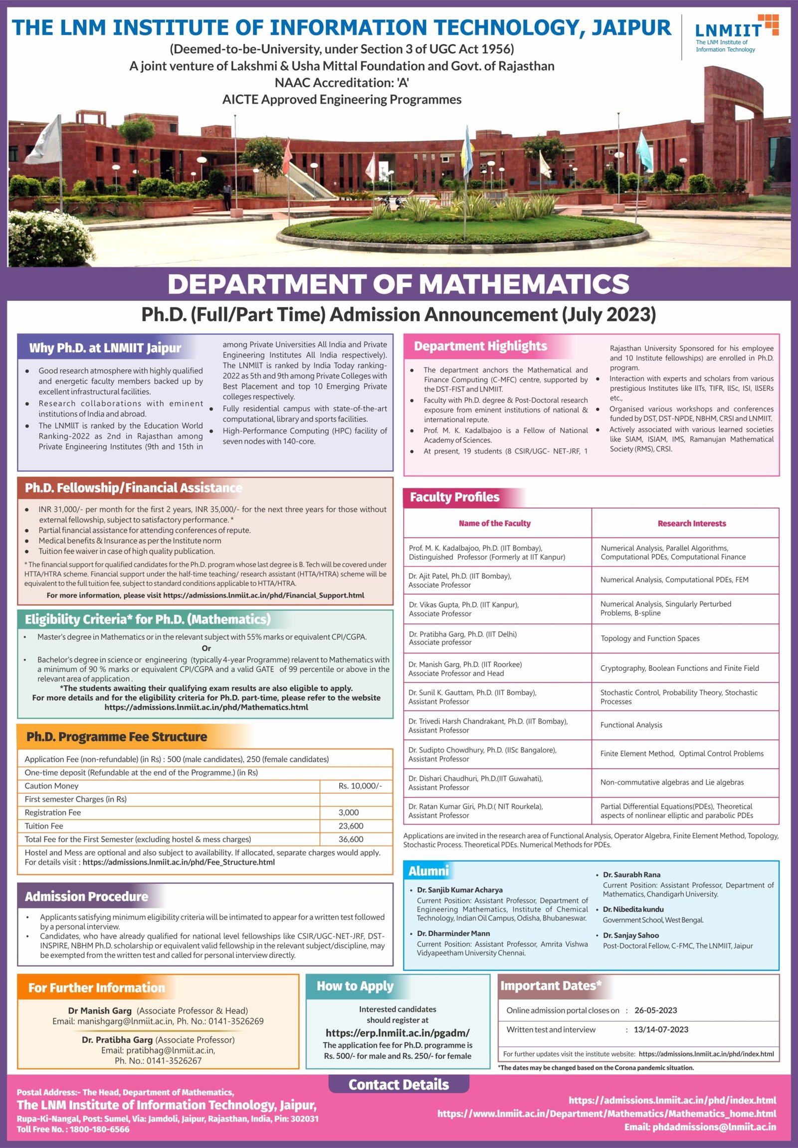 Ph.D. Admission: The LNM Institute of Information Technology Jaipur for July 2023, Application of Deadline: May 16, 2023
