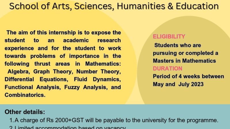 Summer Research Internship Programme, SASTRA University 2023, Application deadline: May 20, 2023