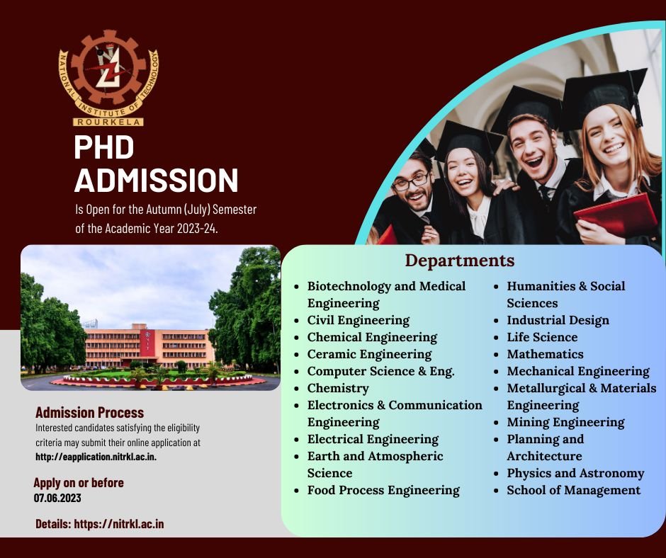 Ph.D. Admission: National Institute of Technology Rourkela for July 2023, Application of Deadline: July 07, 2023